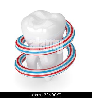 3D Zahnputzen mit Zahnpasta auf weißem Hintergrund Stockfoto