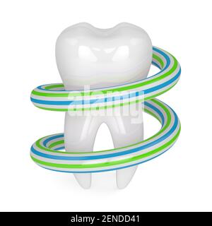 3D Zahnputzen mit Zahnpasta auf weißem Hintergrund Stockfoto