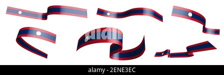 Set von Urlaubsbändern. Flagge Laos Demokratische Republik winkt im Wind. Trennung in untere und obere Schichten. Designelement. Vektor auf weißem BA Stock Vektor