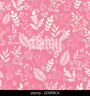 Romantische nahtlose Muster, naive Blume mit Blättern, Wildblumen, Frühling, Sommerzeit, Natur in Blüte.Vektor Original Blumen und Pflanzen Gradient ge Stock Vektor