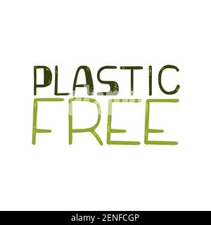 Plastikkarte ohne Beschriftung. „Plastic free Quote“-Slogan. „Zero Waste Lifestyle Motivation“-Slogan. Ökologische Umweltphrase. Handgeschriebene Postkarte Stock Vektor