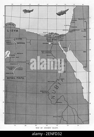 Eine frühe 20th Jahrhundert Illustration einer Karte der alten Ägypten von der Küste des Mittelmeers in der norden bis Nubia im Süden mit dem ganzen Prinzip Städte Stockfoto