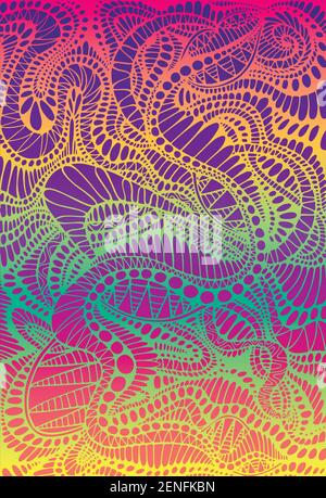 Psychedelische Vintage dekorative Textur. Ethno-Stil, stilvolle Karte. Vektor handgezeichnete kreative Illustration. Muster mit Labyrinth von Ornamenten. Verlauf n Stock Vektor