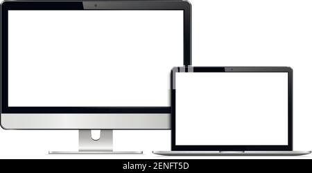 Realistischer moderner Computermonitor und Laptop Stock Vektor