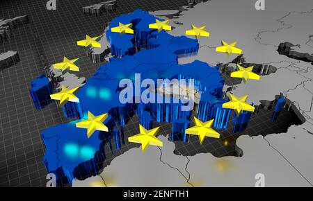 Karte und Flagge der Europäischen Union - 3D Abbildung Stockfoto