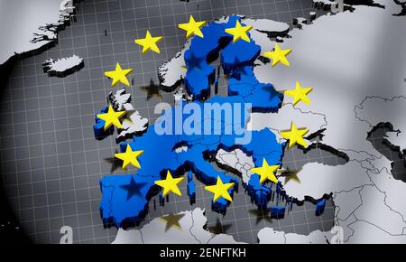 Karte und Flagge der Europäischen Union - 3D Abbildung Stockfoto