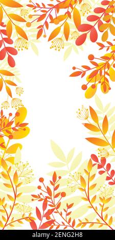 Bunte Einladungskarte mit hellen Herbstpflanzen, orange, gelbe Farbverlauf. Vorlagenrahmen in flacher Ausführung, isolierter weißer Hintergrund. Vektorkarte Stock Vektor