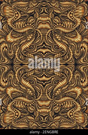 Vintage psychedelische fraktale Mandala Muster. Steampunk-Stil, goldene Farbverläufe, braune Umrisse. Vektorgrafik. Dekorative ethnische Abstraktion Stock Vektor