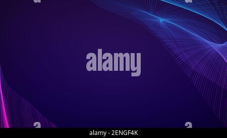 Abstrakte verdrehte rosa und blaue Linien auf dunkelviolettem Hintergrund. Abstrakter dynamischer Hintergrund in 4K Auflösung. Speicherplatz kopieren. Stockfoto