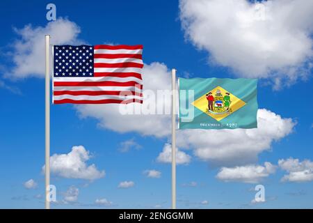 Die Flagge von den USA und Delaware, USA, Stockfoto