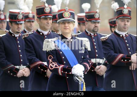 Mailand (Italien), Italienische Armee, Eid-Zeremonie für die Kadetten der Militärschule Teuliè, der Leiter der Militärkapelle Stockfoto