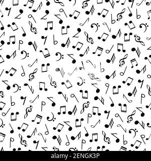 Noten schwarz-weiß nahtlose Muster. Monochrome Farben Hintergrund. Abstrakte Vektor Textur musikalische Symbole. Stock Vektor