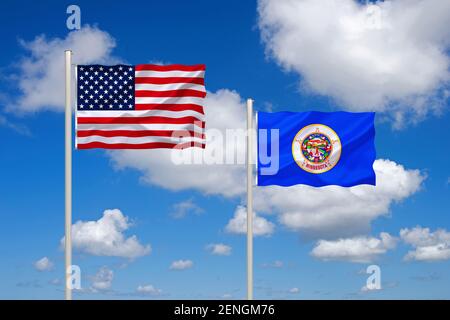 Die Flagge von den USA und Minnesota Stockfoto