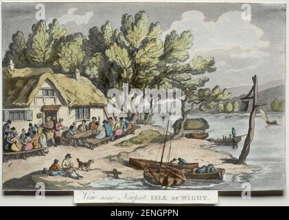 Rowlandsons Skizzen aus der Natur: Blick bei Newport, Isle of Wight 1809 von Thomas Rowlandson (britisch, 1756-1827) England, Anfang 19th Jahrhundert Radierung, handkoloriert Stockfoto