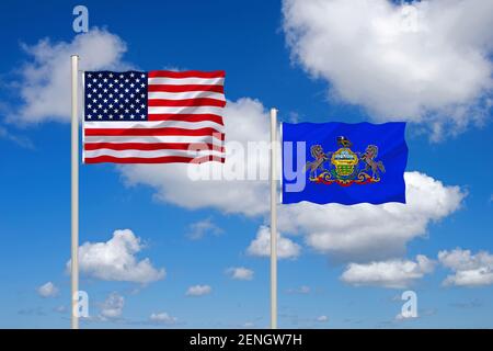 Die Flagge von den USA und Pennsylvania, Stockfoto