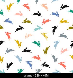 Nahtloses Muster mit Kaninchen. Grafikdesign für Papier, Textildruck, Seitenfüllung - Vektor Stock Illustration. Ostern, Muster, Nahtloses Muster, Spri Stock Vektor