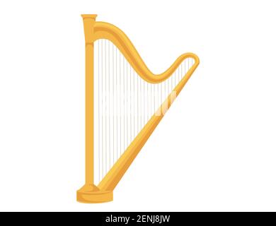 Klassische goldene griechische Harfe flache Vektor-Illustration isoliert auf weiß Hintergrund Stock Vektor