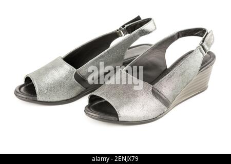 Das Paar stilvolle Sommerschuhe isoliert auf weißem Hintergrund. Stockfoto