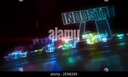 Industrie 4,0 Konzept, künstliche Intelligenz, Roboter und moderne Fabrik. Futuristische abstrakte 3D Rendering Illustration. Stockfoto