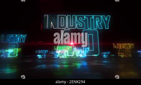 Industrie 4,0 Konzept, künstliche Intelligenz, Roboter und moderne Fabrik. Futuristische abstrakte 3D Rendering Illustration. Stockfoto
