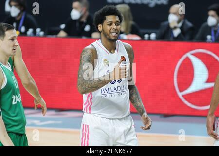 Madrid, Spanien. Februar 2021, 25th. Trey Tompkins von Real Madrid während des EuroLeague-Basketballspiels der Turkish Airlines zwischen Real Madrid und Zalgiris Kaunas am 25. Februar 2021 im WiZink Center in Madrid, Spanien - Foto Irina R Hipolito/Spanien DPPI/DPPI/LiveMedia Kredit: Paola Benini/Alamy Live News Stockfoto