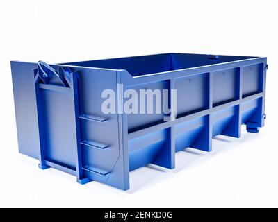 3D Rendering von großen blauen Müllcontainer für Industrieabfälle auf Weiß Stockfoto