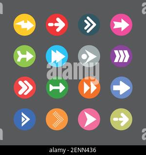 Symbol für Pfeilzeichen gesetzt. Einfache kreisförmige Internet-Taste auf grauem Hintergrund. Stock Vektor