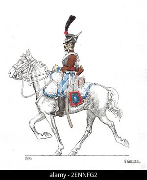 cavalier du 2e régiment de hussards en 1808 Stockfoto