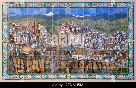 Keramik Wandbild von Ronda, Ronda, Málaga, Andalusien, Spanien Stockfoto