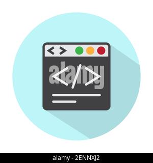 Website-Entwicklung Codierung / HTML-Codierung flache Farbe Symbol für Apps oder Web Stock Vektor