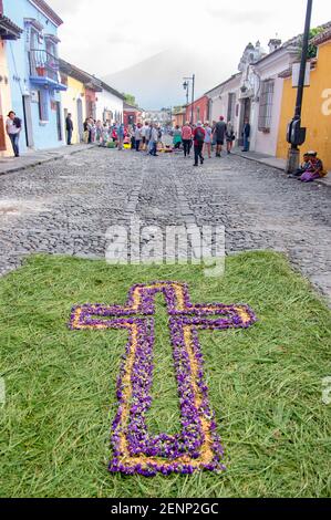Die Karwoche / Semana Santa Feiern in Antigua, Guatemala Stockfoto