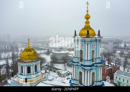 Die Stadt Sumy im Winter Luftbild Stockfoto