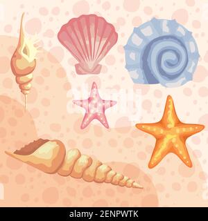 Bündel von sechs Muscheln Farben Set Muster Stock Vektor