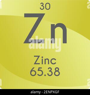 ZN Zink Übergang Metall Chemische Element Vektor Grafik, mit Ordnungszahl und Masse. Einfaches, flaches Gradientendesign für Bildung, Labor Stock Vektor