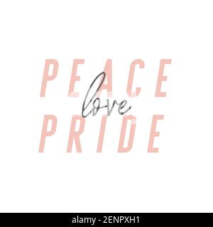 Peace Love Pride modernes inspirierendes Zitat in Pink und Schwarz. Stockfoto