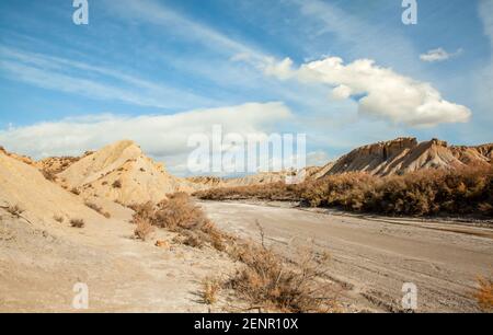 Rambla Landschaft in der Wüste Tabernas Spanien Andalusien Almeria Natur Adventure Travel Europa Stockfoto