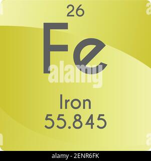 Fe Eisen Übergang Metall Chemische Element Vektor Grafik, mit Ordnungszahl und Masse. Einfaches, flaches Gradientendesign für Bildung, Labor, Stock Vektor