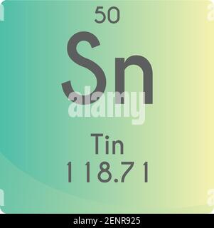 SN Zinn Post Übergang Metall Chemische Element Vektor Grafik, mit Ordnungszahl und Masse. Einfaches, flaches Gradientendesign für Bildung, Labor Stock Vektor