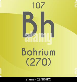 BH Bohrium Übergang Metall Chemische Element Vektor Illustration Diagramm, mit Ordnungszahl und Masse. Einfaches, flaches Gradientendesign für Bildung, Labor, Stock Vektor