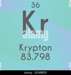 Kr Krypton Edles Gas Chemisches Element Vektor Grafik, mit Ordnungszahl und Masse. Einfaches, flaches Gradientendesign für Bildung, Labor Stock Vektor