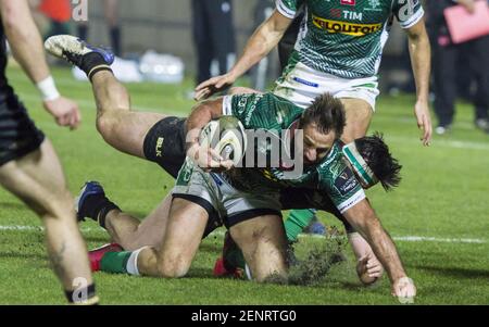 Treviso, Italien. Februar 2021, 26th. Angelo Esposito während Benetton Treviso vs Connacht Rugby, Rugby Guinness Pro 14 Spiel in Treviso, Italien, Februar 26 2021 Kredit: Unabhängige Fotoagentur/Alamy Live Nachrichten Stockfoto