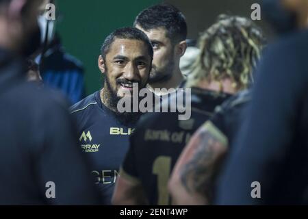 Treviso, Italien. Februar 2021, 26th. Treviso, Italien, Monigo Stadion, 26. Februar 2021, Bundee Aki während Benetton Treviso vs Connacht Rugby - Rugby Guinness Pro 14 Spiel Credit: Alfio Guarise/LPS/ZUMA Wire/Alamy Live News Stockfoto