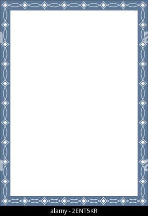 Antiker Fotorahmen in alter blauer Farbe auf einem isolierten weißen Hintergrund einfacher Rahmen mit antikem Muster für Foto oder Brief auf einem isolierten weißen Rücken. Stock Vektor