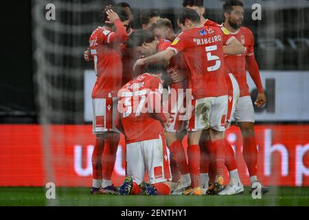 Derby, Großbritannien. Februar 2021, 26th. James Garner #37 von Nottingham Forest feiert sein Ziel, es 0-1 in Derby, Großbritannien am 2/26/2021 zu schaffen. (Foto von Mark Cosgrove/News Images/Sipa USA) Quelle: SIPA USA/Alamy Live News Stockfoto