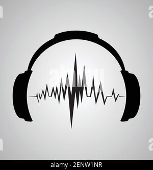 Kopfhörer-Symbol mit Klangwellen-Beats. Vektorgrafik flach. Stock Vektor