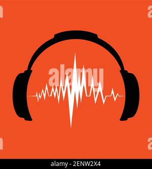 Kopfhörer-Symbol mit Klangwellen-Beats. Vektorgrafik flach. Stock Vektor