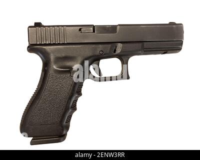 Handpistole 9 MM isoliert auf weißem Hintergrund Stockfoto