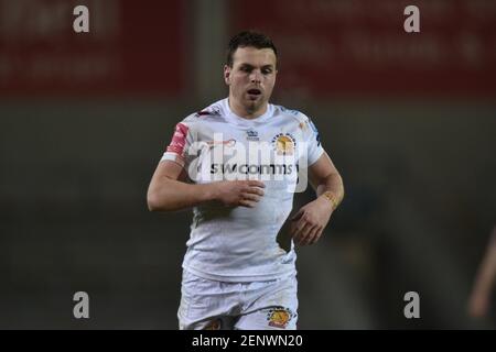 Eccles, Großbritannien. Februar 2021, 26th. Joe Simmonds von Exeter Chiefs während des Spiels in Eccles, UK am 2/26/2021. (Foto von Richard Long/News Images/Sipa USA) Quelle: SIPA USA/Alamy Live News Stockfoto