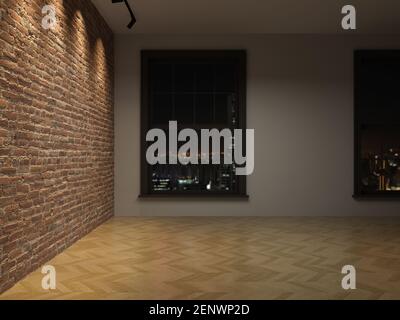 Leerer Innenraum mit Backsteinwand 3 D Rendering Stockfoto