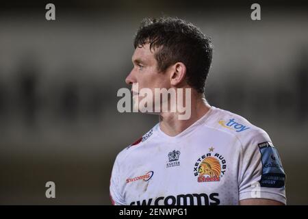 Eccles, Großbritannien. Februar 2021, 26th. Ian Whitten von Exeter Chiefs während des Spiels in Eccles, UK am 2/26/2021. (Foto von Richard Long/News Images/Sipa USA) Quelle: SIPA USA/Alamy Live News Stockfoto